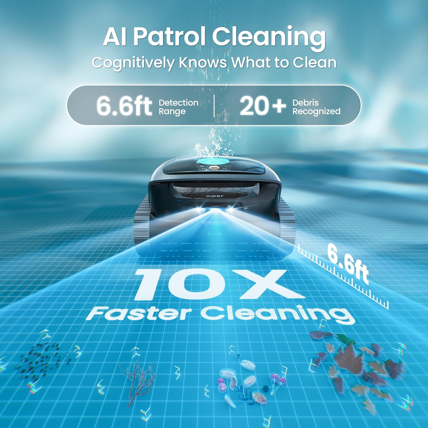 PSIL Scuba V3 AI Vision Cordless Robotic Pool Cleaner, Include Wireless Charging Dock, Smart Waterline Parking & Featherlight Design, Micromesh Multi-Layer Filtration, Grey