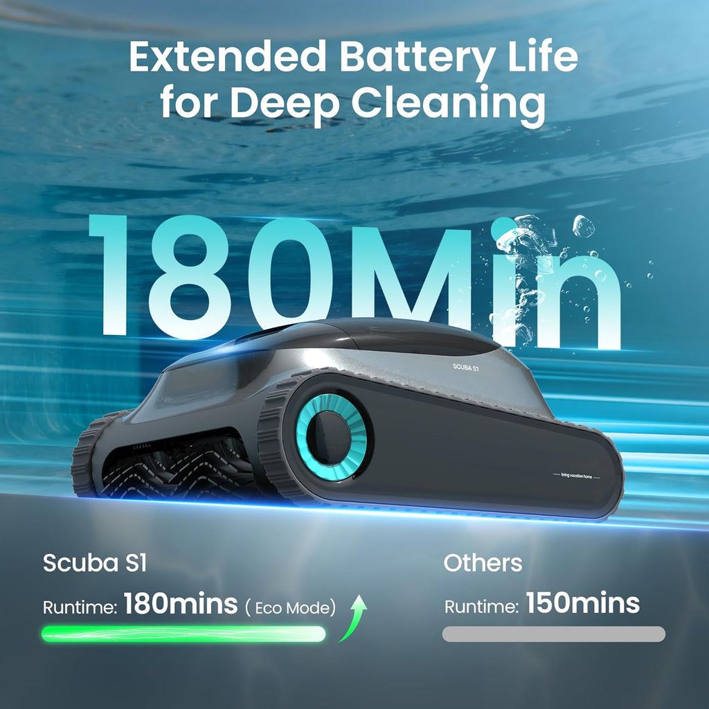 Ultimate Ears Scuba S1 Robotic Pool Cleaner, Wall & Waterline Cleaning, Dual Filtration, Extended 180-Min Battery Life, Smarter Navigation with High-Precision Sensors, App Support, OTA Upgrade