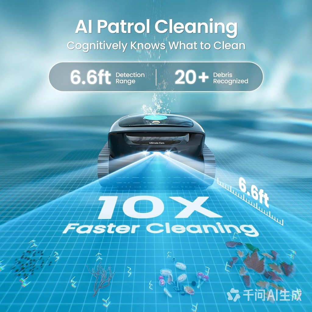 Ultimate Ears Scuba V3 AI Vision Cordless Robotic Pool Cleaner, Include Wireless Charging Dock, Smart Waterline Parking & Featherlight Design, Micromesh Multi-Layer Filtration, Grey