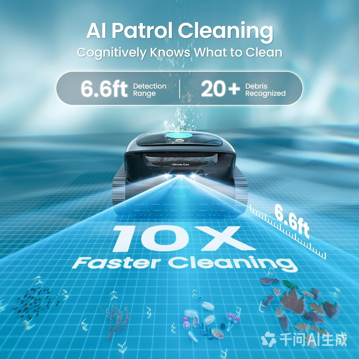 Ultimate Ears Scuba V3 AI Vision Cordless Robotic Pool Cleaner, Include Wireless Charging Dock, Smart Waterline Parking & Featherlight Design, Micromesh Multi-Layer Filtration, Grey