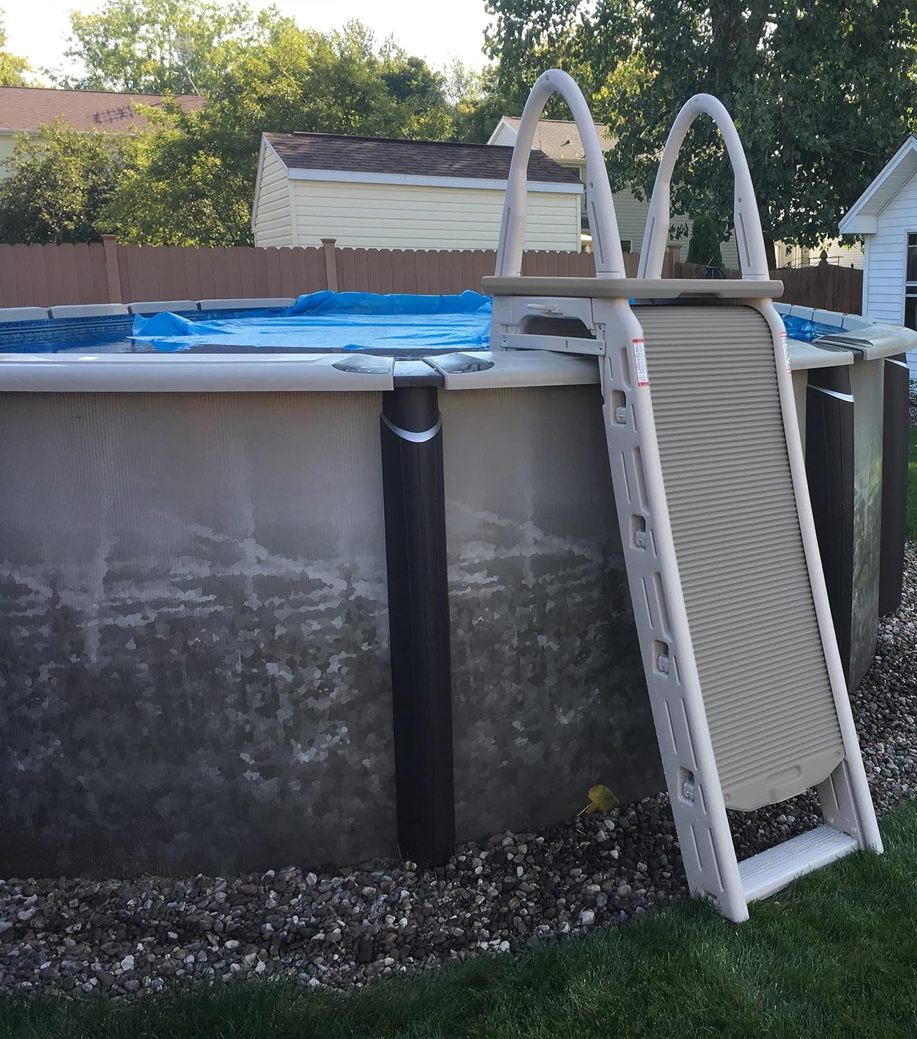 Ultimate Ears  7200 Roll Guard fits Above-Ground Pool Heights from 48" to 56" A Frame Safety Ladder for Above Ground Outdoor Patio Swimming Pool Platform Ladder with Step Barrier, Gray Deck & Tambour
