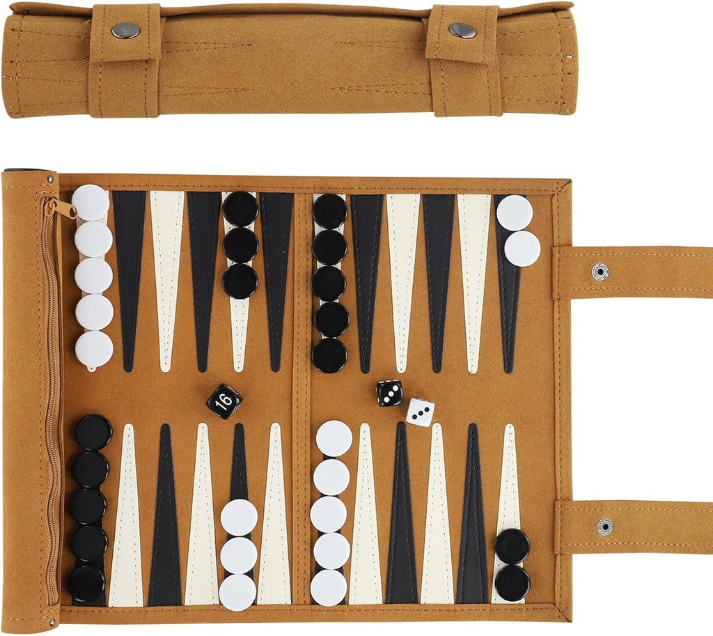 PSIL Travel Backgammon Set, Lightweight Roll-up Classic Board Game Travel Backgammon Sets for Adults, Portable Chess Set for 2 Players, Ideal for Travel, Camping, Backpacking, Trips, 12.5x10 Inch