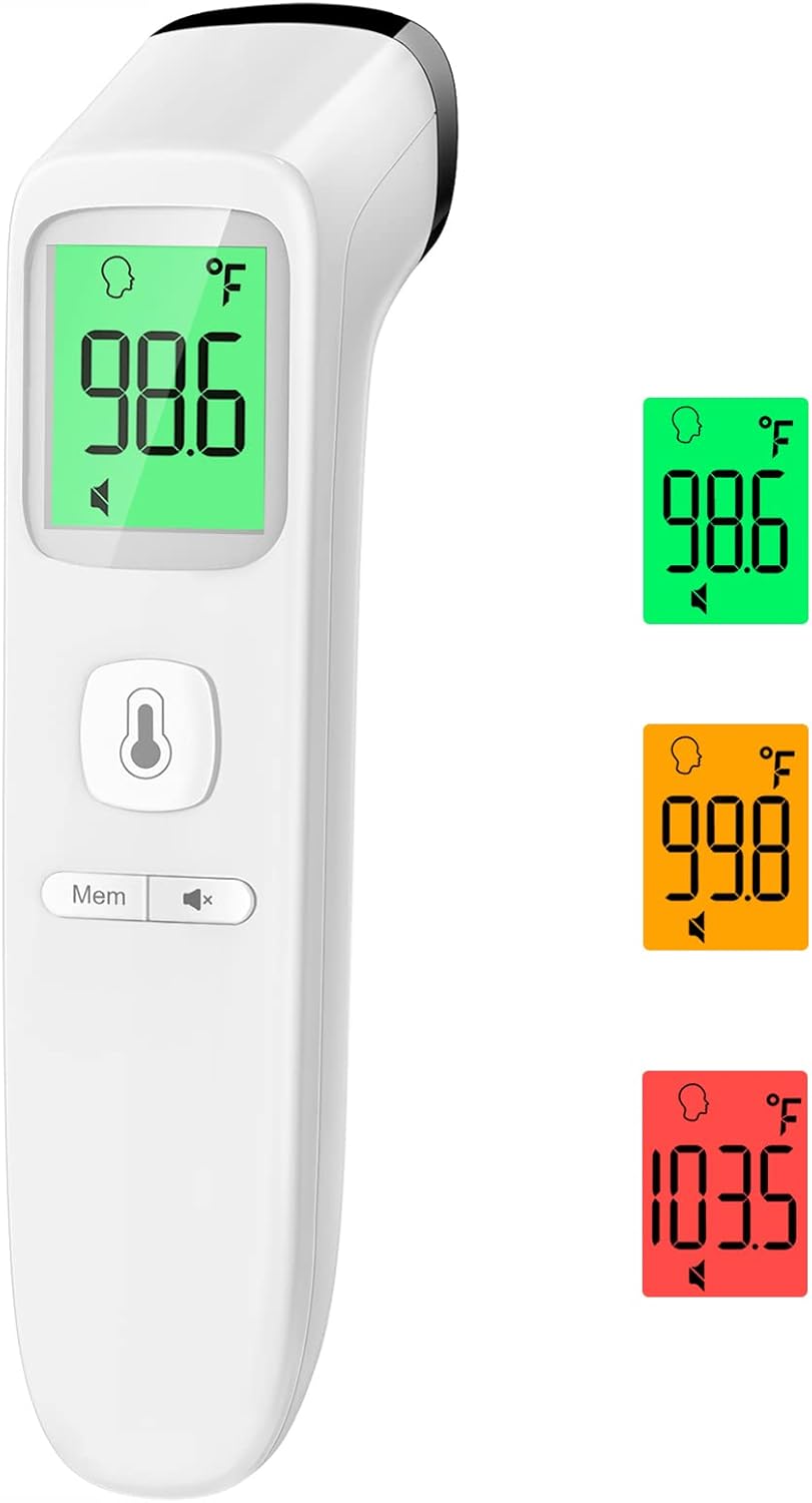 PSIL No-Touch Thermometer for Adults and Kids, Accurate Digital Baby Thermometer, Fever Alarm & Silent Mode, 2 in 1 Forehead & Object Mode