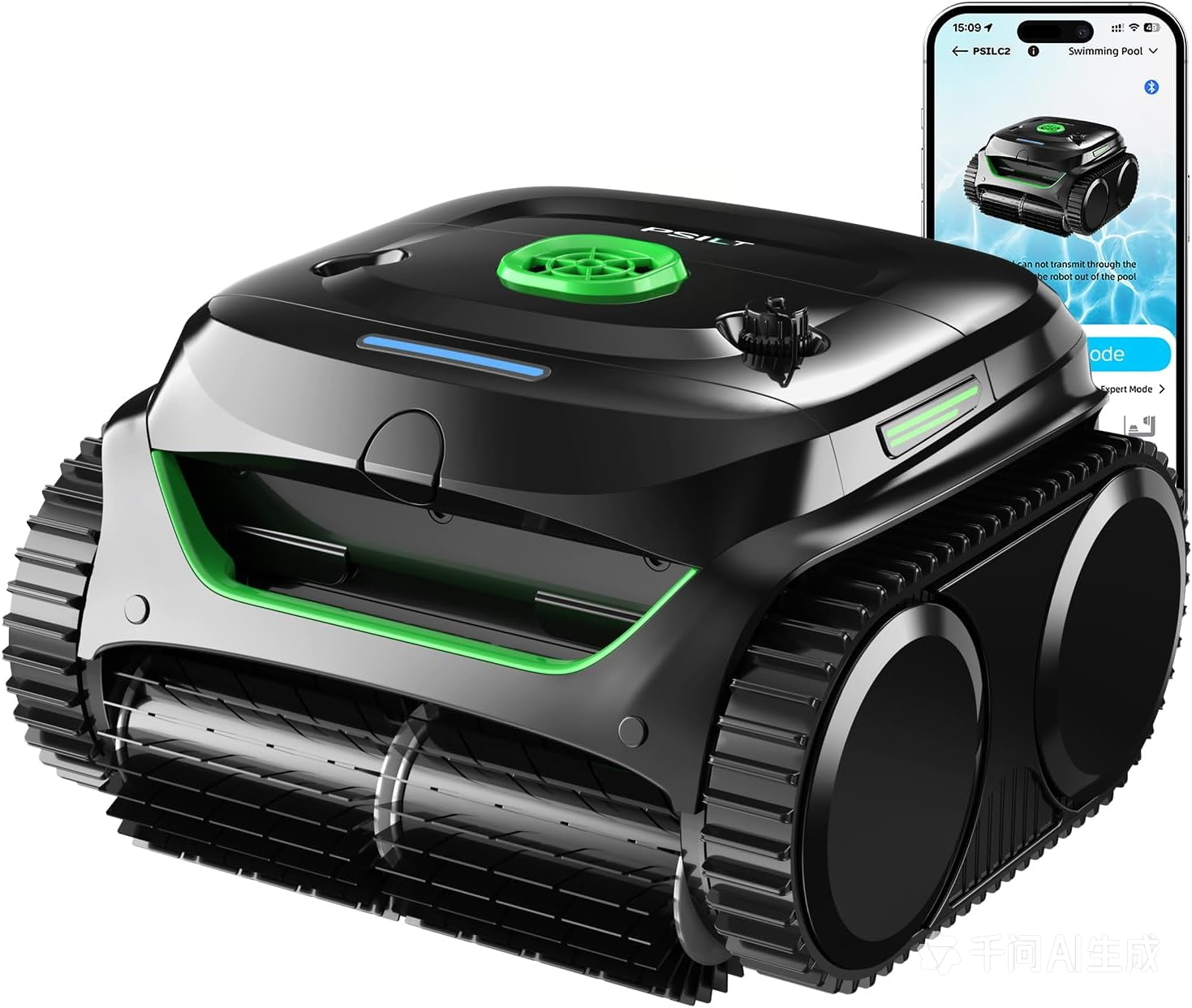 PSIL C2 Cordless Robotic Pool Cleaner, Dual Filtration, Wall Climbing &Waterline Cleaning, App Scheduling, Smart Navigation, Pool Vacuum for Inground Pools (Fluorescent Green & Black)