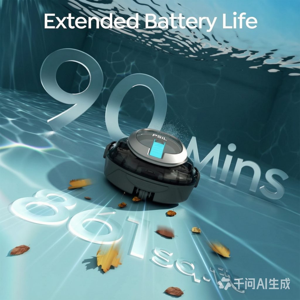 [2026 New] PSIL  S2 Robotic Pool Cleaner – Dual-Layer Filtration, 90-Min Runtime, Powerful Cordless Pool Vacuum for Above-Ground & Flat Pools, Efficient Debris Removal & Auto-Parking Design