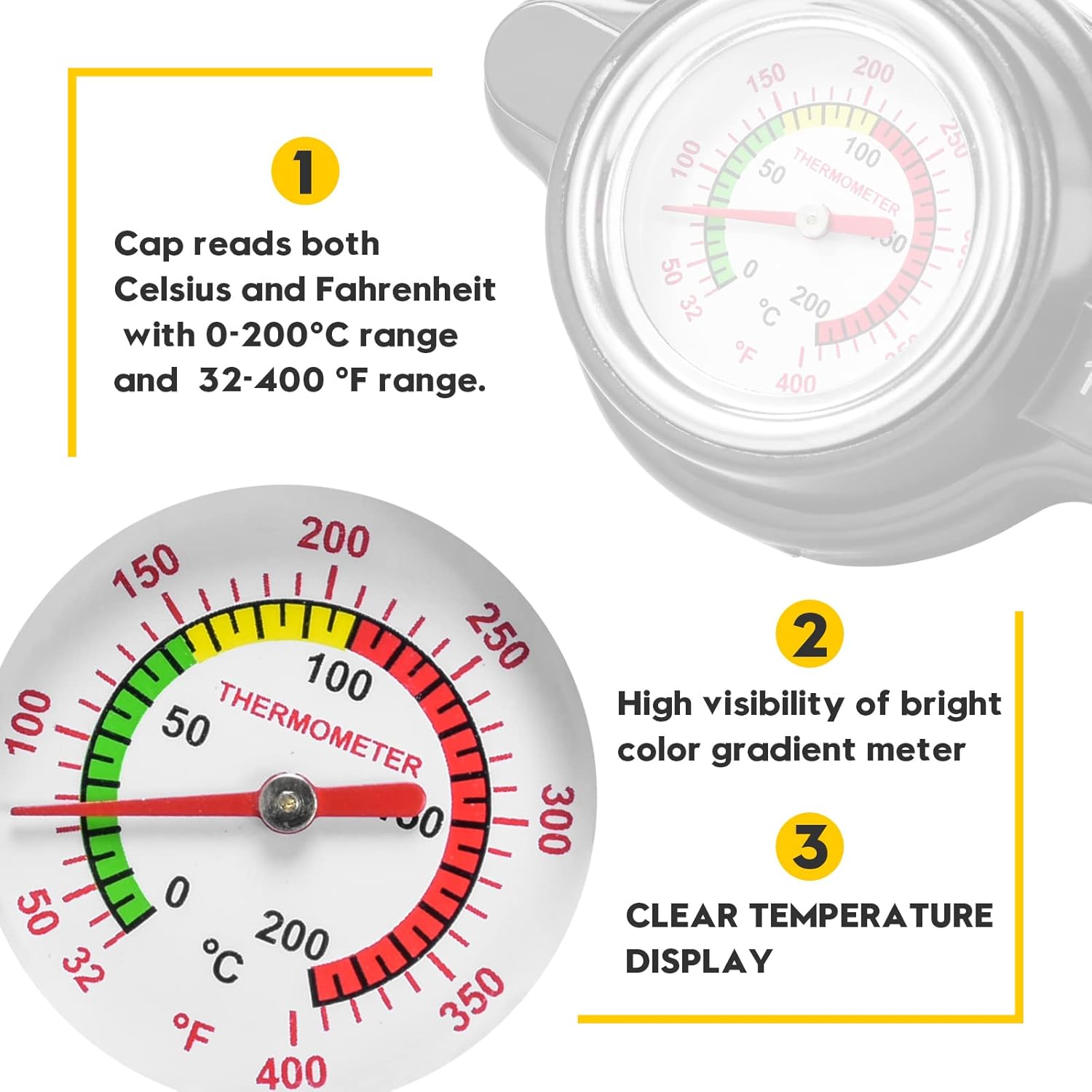 PSIL High Pressure Radiator Cap with Temperature Gauge, Huazu 1.8 Bar 25.6 psi Universal Radiator Cap Fit for Honda, Kawasaki, Suzuki, Husqvarna Dirt Bike, Yamaha Motorcycle ATV Models