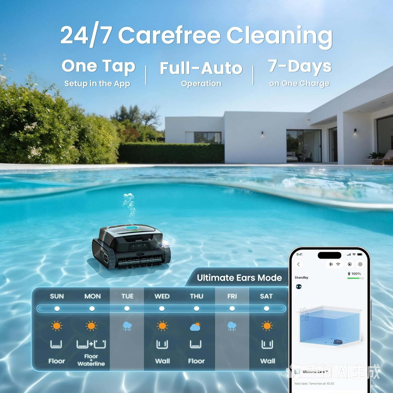 Ultimate Ears Scuba V3 AI Vision Cordless Robotic Pool Cleaner, Include Wireless Charging Dock, Smart Waterline Parking & Featherlight Design, Micromesh Multi-Layer Filtration, Grey
