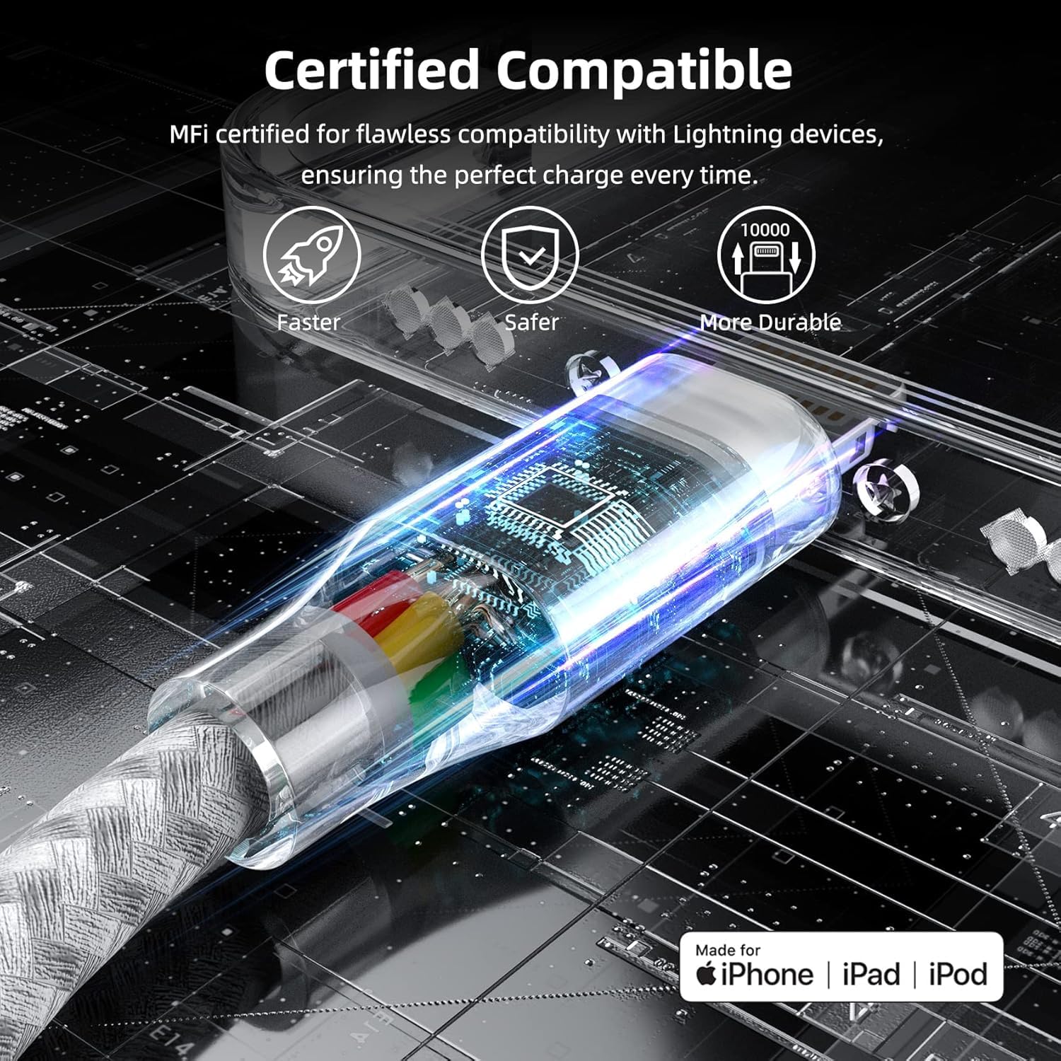 PSIL iPhone Charger 3 Pack 10 ft Apple MFi Certified Lightning Nylon Braided Cable Fast Charging Cord Compatible with iPhone 13 12 11 Pro Max XR XS X 8 7 6 Plus SE iPad and More