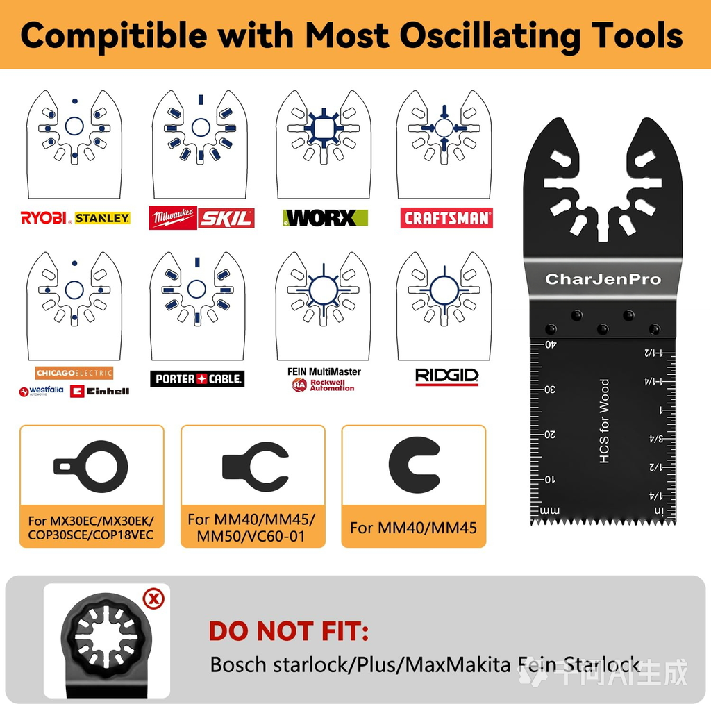 CharJenPro 26pcs Oscillating Saw Blades Titanium Multitool Blades for Wood Plastics Metal oscillating Tool Blades Kits Fit Rockwell Ridgid Ryobi Milwaukee Chicago Craftsman Dewalt