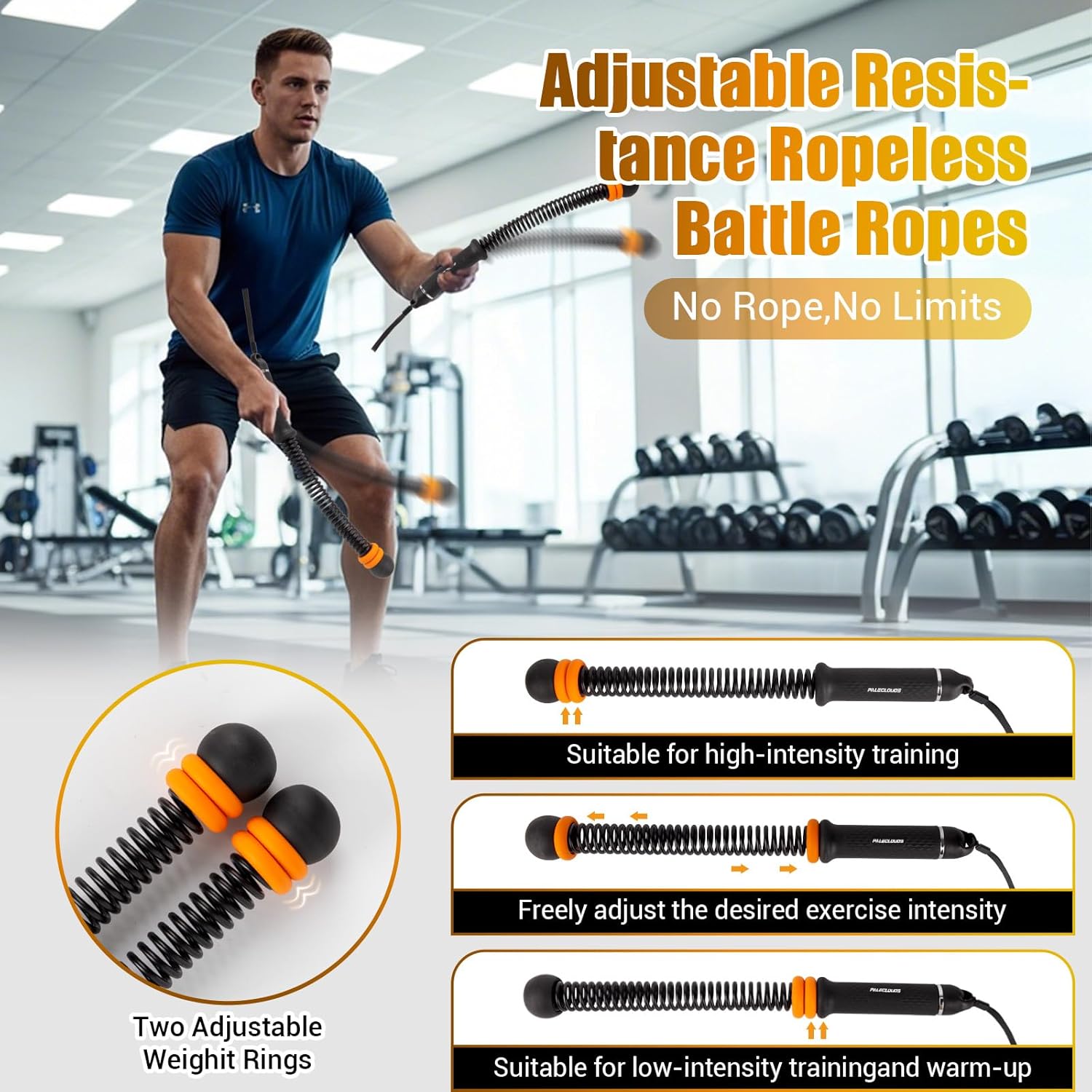 PSIL Portable Ropeless Battle Ropes, Adjustable Weights Cordless Battle Ropes for Home Gym with Storage Bag, Weighted Exercise Equipment for Low-Impact Workout, Strength & HIIT, for Men & Women (Black)