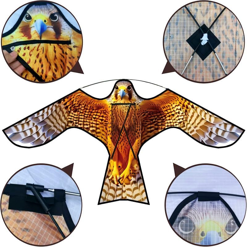 PSIL Bird Hawk Kite for Garden & Farm & Field to Bird Control and Protect Crop, Exquisite Fabrics and Unique Structure Design. Add 30m kite string handle, Multiple uses. (Without pole)