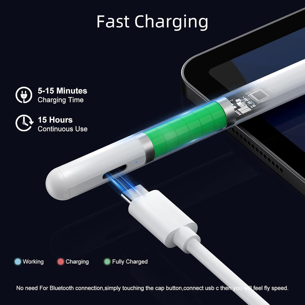 Ultimate Ears Stylus Pen for iPad 6th-11th Generation-2X Fast Charge Active Pencil Compatible with 2018-2026 Apple iPad Pro 11"/12.9"/M4, iPad Air 3/4/5/M2/M3/M4,iPad mini 5/6/7 Gen-White