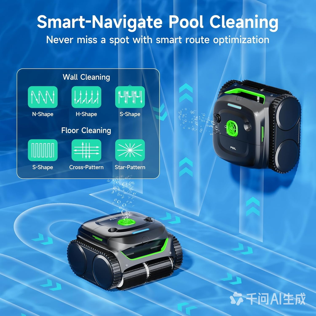 PSIL C2 Cordless Robotic Pool Cleaner, Dual Filtration, Wall Climbing &Waterline Cleaning, App Scheduling, Smart Navigation, Pool Vacuum for Inground Pools (Fluorescent Green & Black)