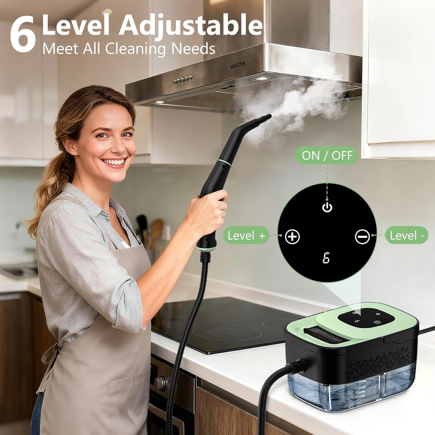 Ultimate Ears Steam Cleaner, Portable Steamer for Cleaning with 16pcs Accessories, 6-Level Adjustable and 15s Heat-Up, Handheld Steam Cleaner for Home, Tile, Dirt, Grout, Grease, Car Detailing