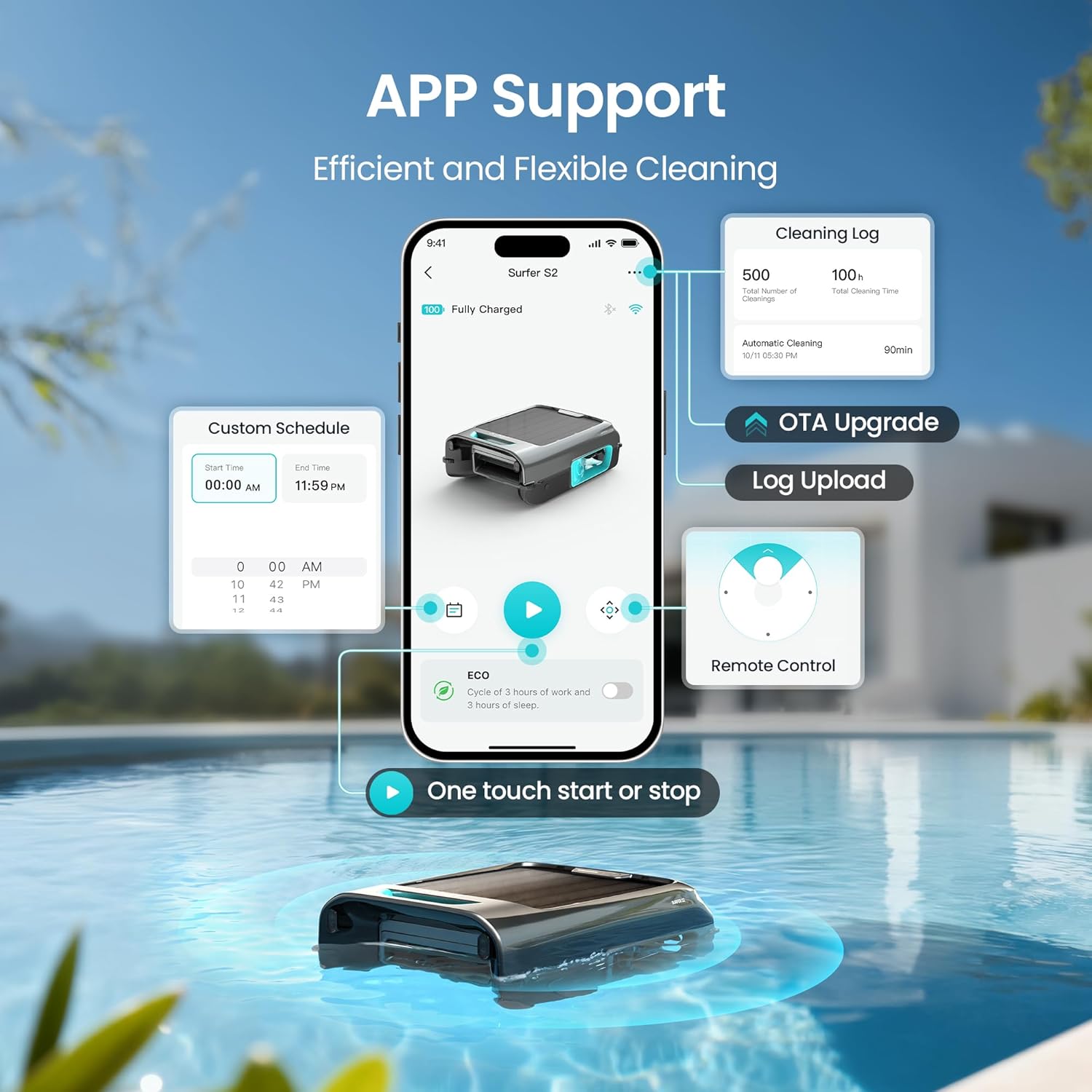 Ultimate Ears  EcoSurfer S2 Solar Powered Pool Surface Skimmer Robot with APP Support, 24/7 Continuous Cleaning, Dual Charging Modes, Smart Obstacle Avoidance, 150-um Filtration, OTA Upgrade, Gray