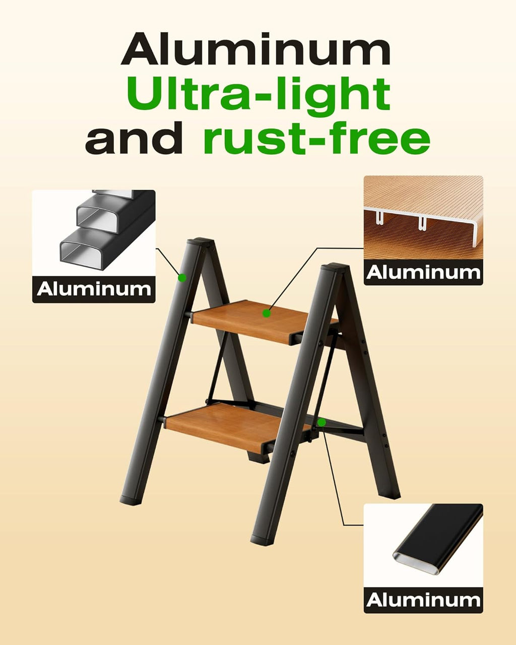 CharJenPro 2-Step Aluminum Ladder,Lightweight Folding Step Stool with Extra-Wide Anti-Slip Steps,330 lbs Capacity,Compact Space-Saving Design for Home,Kitchen and