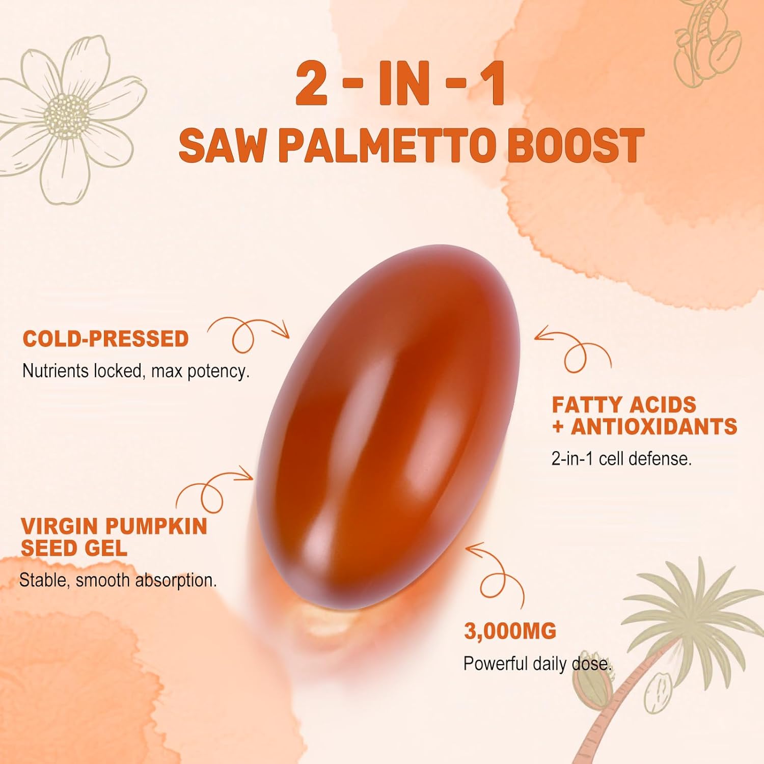 Ultimate Ears Pumpkin Seed Oil with Saw Palmetto Softgels, 3000mg Per Serving, 300 Softgels | Cold-Pressed with Essential Fatty Acids & Phytosterols | Supports Hair, Urinary, Bladder & Prostate Health | Non-GMO