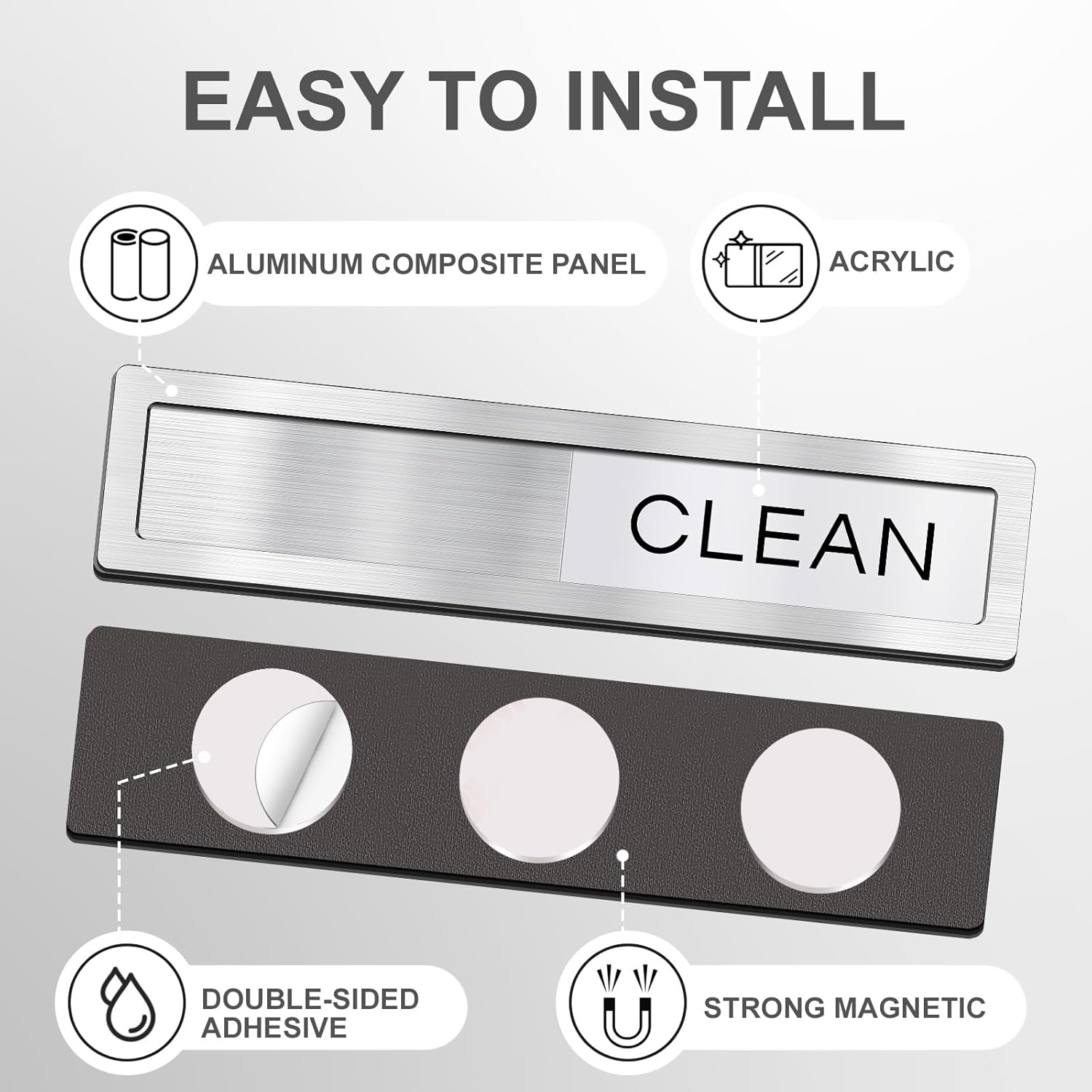 CharJenPro Dishwasher Clean Dirty Sign, Clean Dirty Magnet for Dishwasher - Strong Holding, Non-Scratch, Easy to Read & Slide （7.08″ x 1.57″）