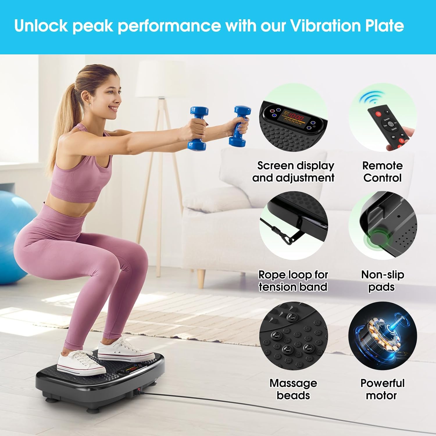 Ultimate Ears Waver Vibration Plate Exercise Machine for Lymphatic Drainage Weight Loss,120 Speed Levels Vibrating Platform with Resistance Bands,Full-Body Workout Equipment for Muscle Activation