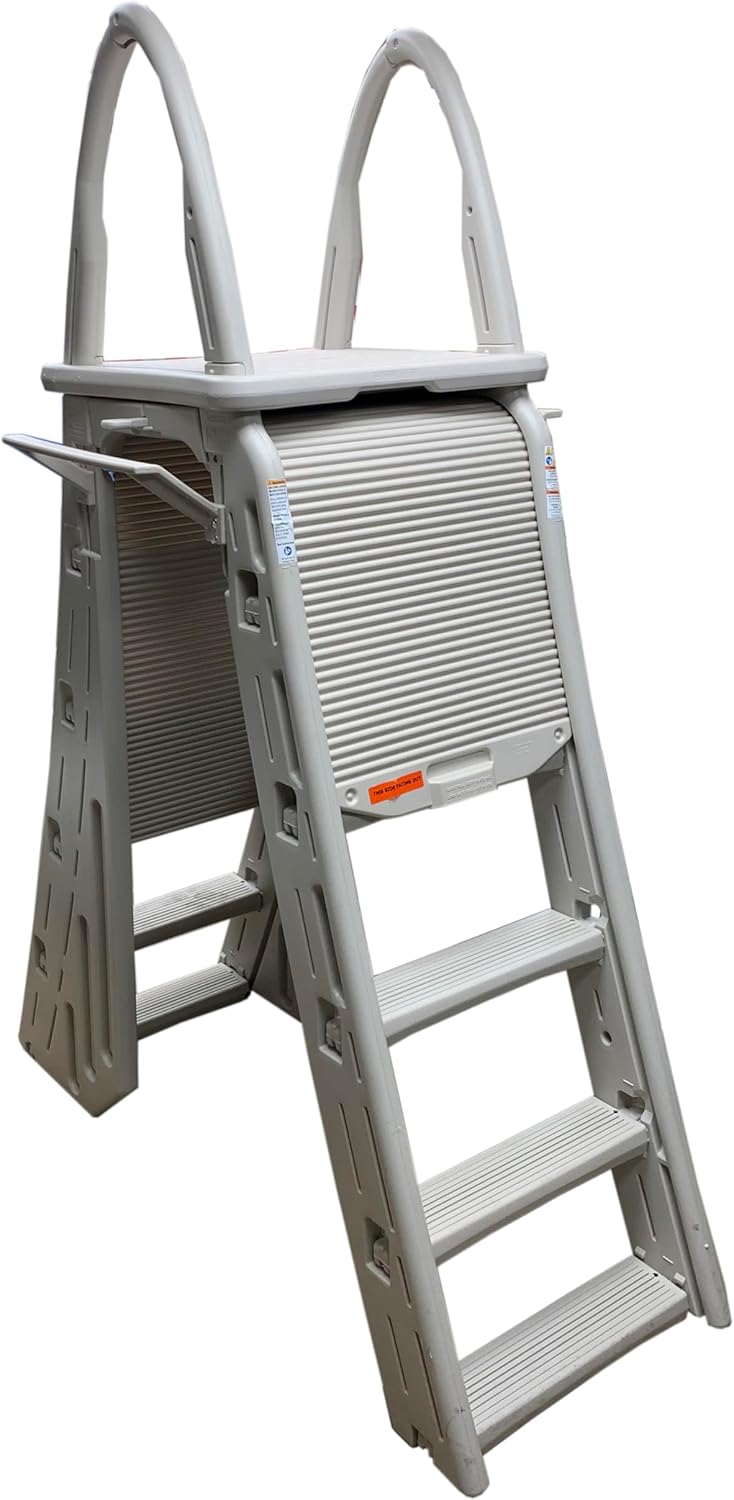 Ultimate Ears Confer Plastics 7200 Roll Guard fits Above-Ground Pool Heights from 48" to 56" A Frame Safety Ladder for Above Ground Outdoor Patio Swimming Pool Platform Ladder with Step Barrier Warm Grey