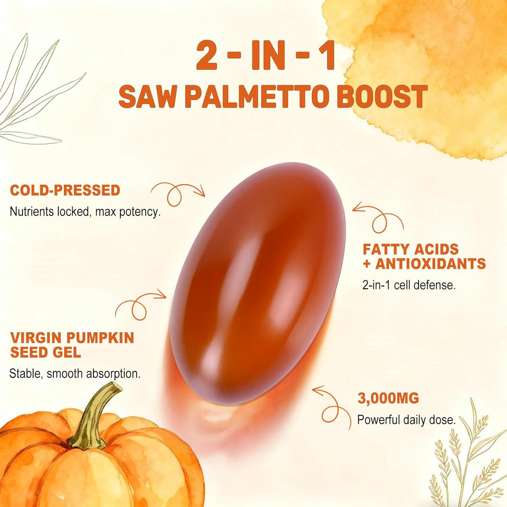 Ultimate Ears Pumpkin Seed Oil with Saw Palmetto Capsules, 3000mg/serving, 300 Softgels | Cold Pressed, Pure Virgin Oil, Essential Fatty Acids & Phytosterols | Supports Hair, Urinary, Bladder & Prostate Health