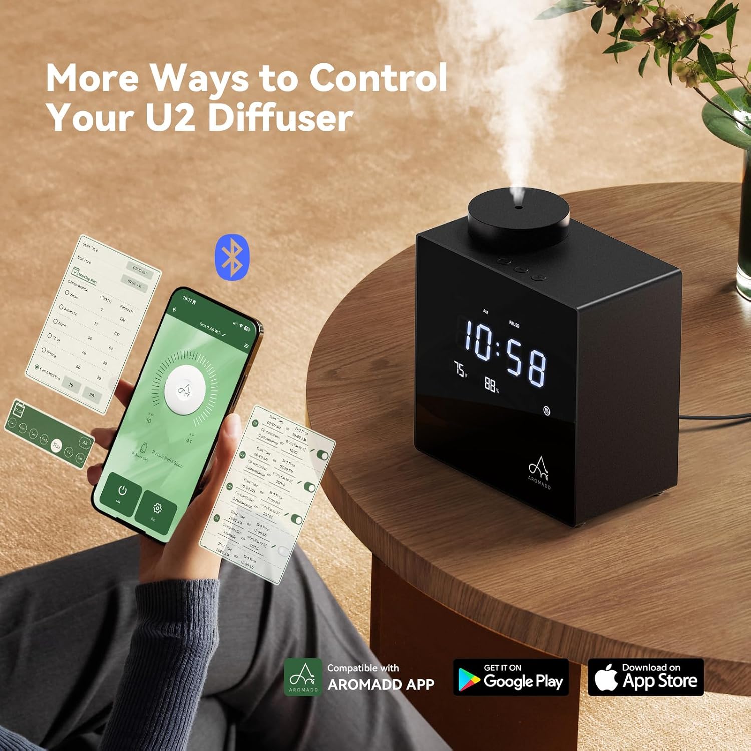 Ultimate Ears 2026 Smart Waterless Diffuser, 2000 Sq.Ft Cold Air Scent Diffuser with Clock & Environmental Display | 7 Fragrance Levels, 9 Timer Settings, Hotel Collection Diffuser for Home & Large Rooms (Black)