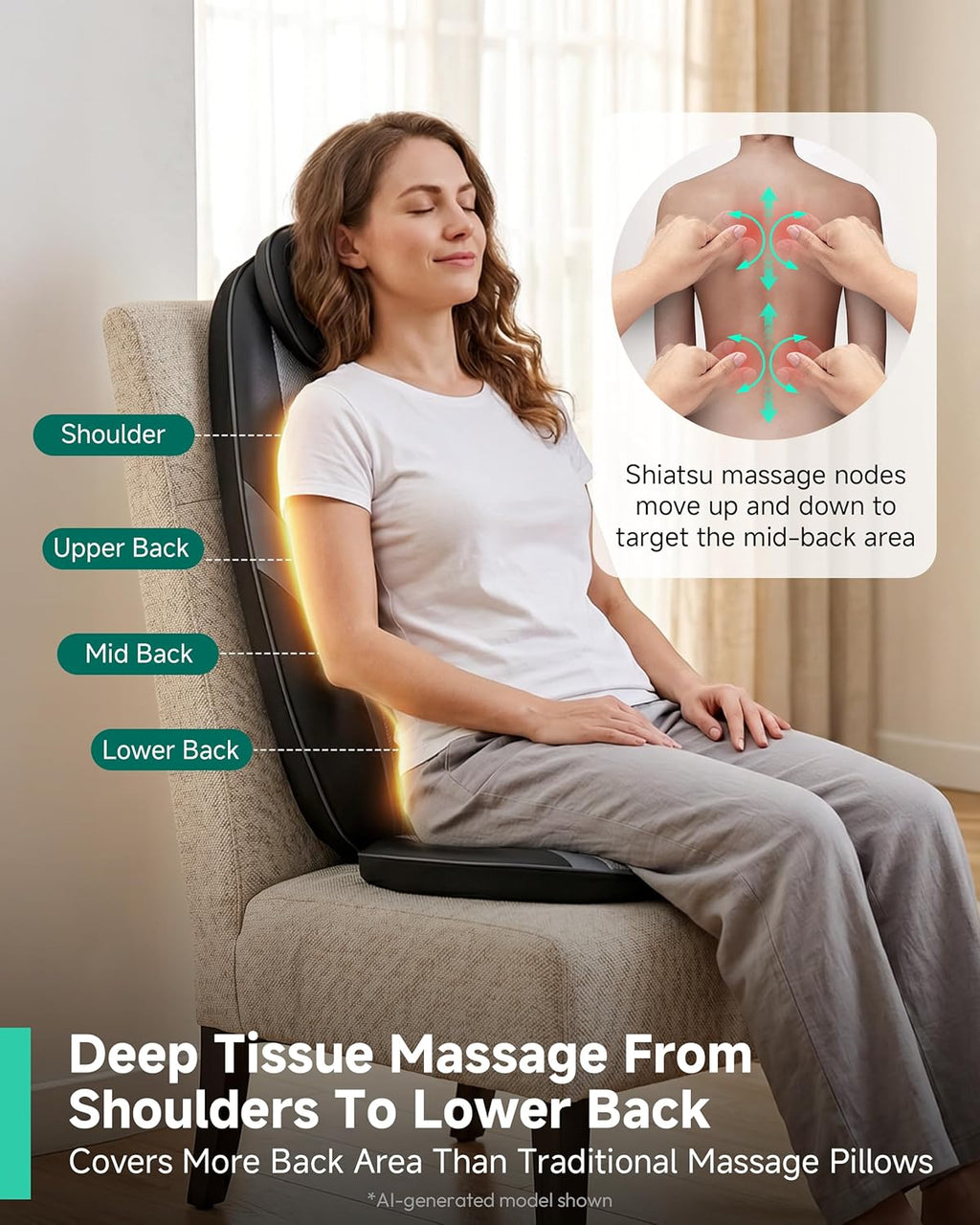 Ultimate Ears 2026 Upgraded Shiatsu Roller Back Massager with Heat Massage Chair Pad Kneading Back Massager for Pain Relief Deep Tissue Chair Massage Pad for Office Home Gift Fathers