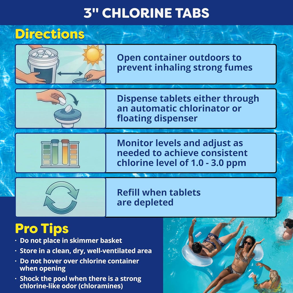 In The Ultimate Ears 3 Inch Stabilized Chlorine Tablets for Sanitizing Swimming Pools - Individually Wrapped, Slow Dissolving - 90% Available Chlorine - Tri-Chlor - 5 Pounds