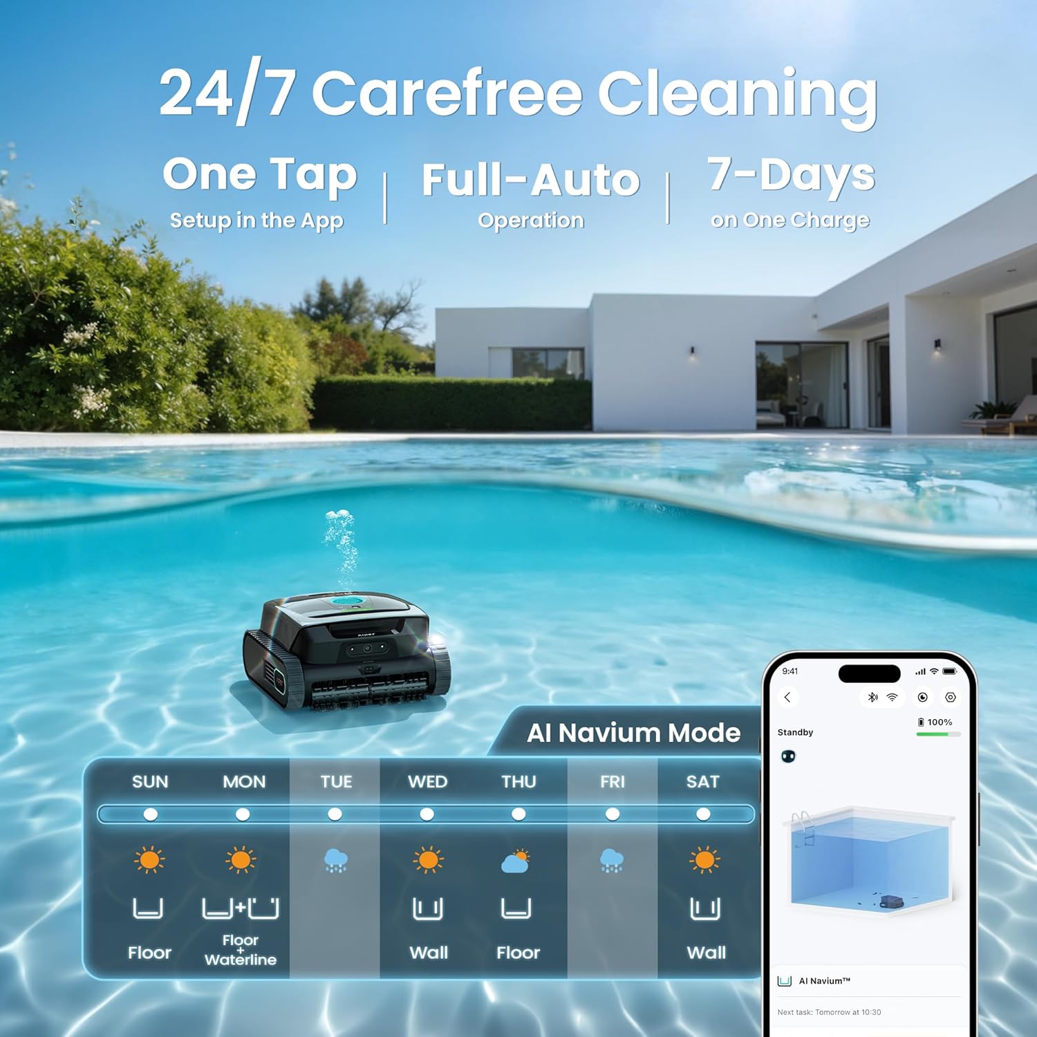 PSIL Scuba V3 AI Vision Cordless Robotic Pool Cleaner, Include Wireless Charging Dock, Smart Waterline Parking & Featherlight Design, Micromesh Multi-Layer Filtration, Grey