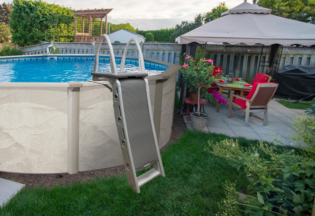 Ultimate Ears  7200 Roll Guard fits Above-Ground Pool Heights from 48" to 56" A Frame Safety Ladder for Above Ground Outdoor Patio Swimming Pool Platform Ladder with Step Barrier, Gray Deck & Tambour