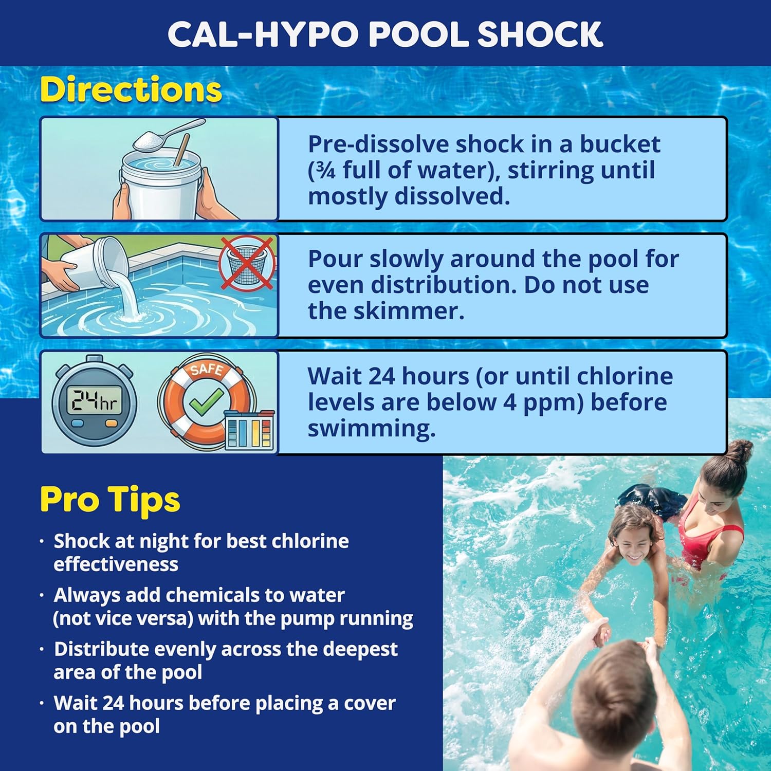 In The Ultimate Ears Pool Shock – 68% Cal-Hypo Granular Sanitizer for Crystal Clear Water – Defends Against Bacteria, Algae, and Microorganisms - 6 X 1 Pound