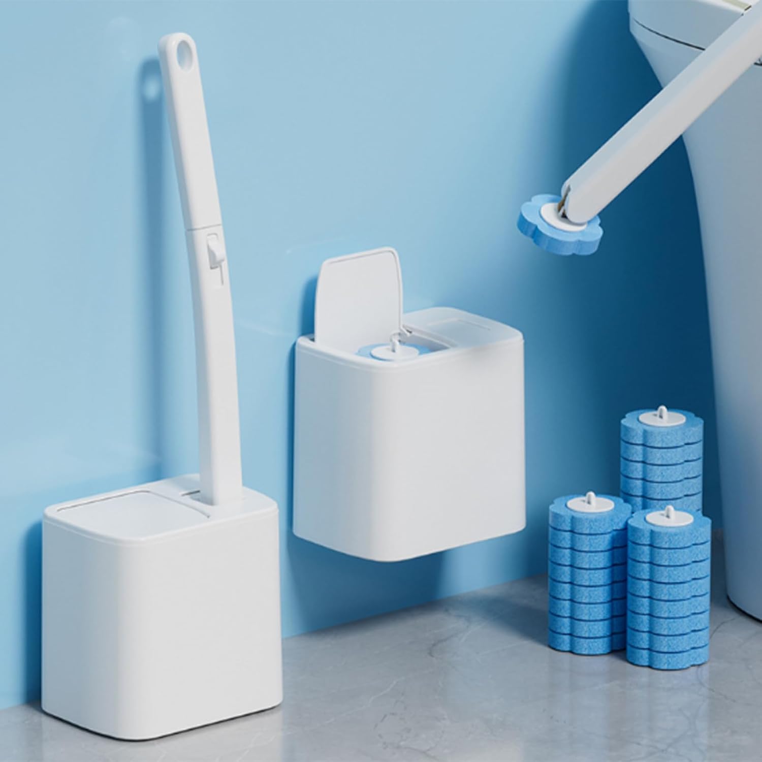 PSIL Disposable Brush with Holder & Refill Heads - Hygienic Sanitary Toilet Cleaner for Easy Cleaning, Streak-Free Fresh Bathroom, No Mess Disposable Toilet Bowl (1, Refill (36 pcs))