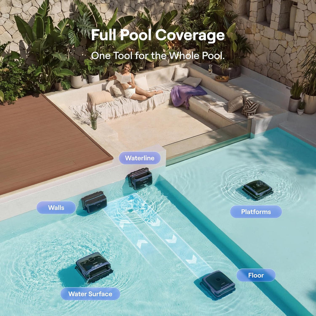 PSIL Sora 70 Pool Vacuum Robot, 360° Top-to-Bottom Cleaning, Smart Surface Parking, 6L Capacity, 6800GPH Super Power for Above & In-Ground Pools Up to 3,200 sq. ft, Light Blue