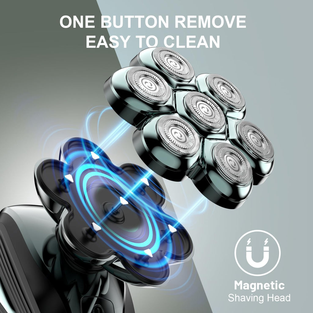 PSIL Head Shavers for Bald Men: 𝟕𝐃 𝐅𝐥𝐨𝐚𝐭𝐢𝐧𝐠 Electric Razor with Magnetic Removable Head, IPX7 Waterproof Wet or Dry Shaver, LED Display & Type-C Fast Charging 𝐟𝐨𝐫 𝐅𝐚𝐭𝐡𝐞𝐫'𝐬 𝐃𝐚𝐲