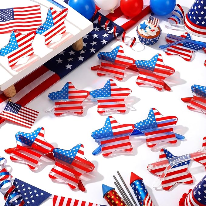 PSIL 4th of July Star Glasses American Flag Glasses Patriotic USA Flag 250th Anniversary Independence Day Decoration