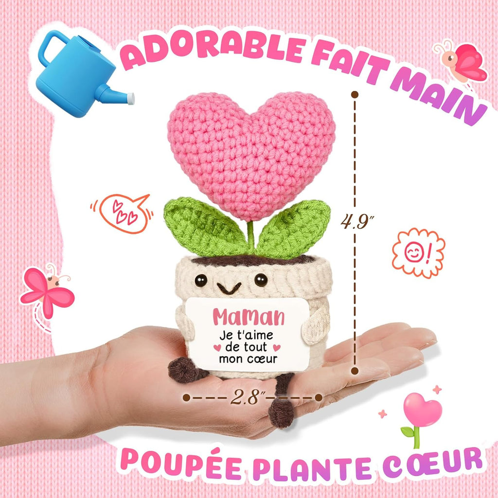 PSIL Cadeau Maman, Cadeau Anniversaire Maman - Décoration en Forme de Cœur Tricotée Rose, Cadeaux Fete des Meres, Cadeaux Mere Noel