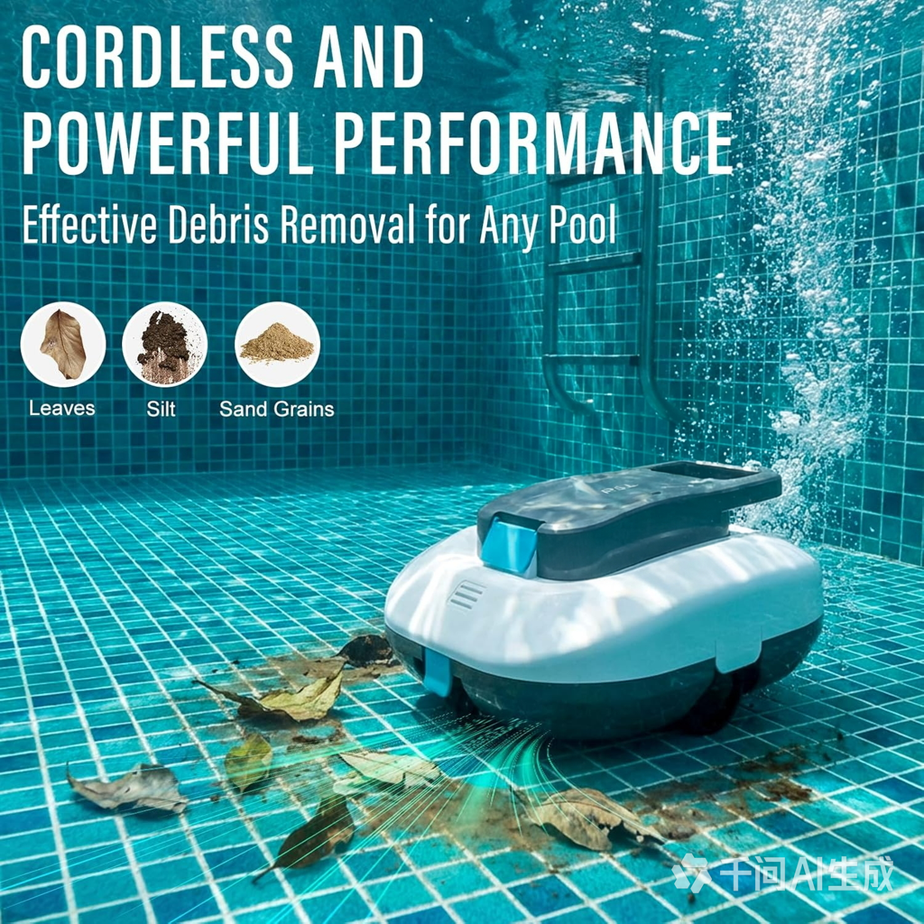 Cordless Robotic Pool Cleaner with Dual high-Efficiency Motors Delivers Strong Suction, Smart Self-Parking,Smart LED Indicator,Pool Vacuum for Above-Ground Flat Pool up to 900 Sq.ft(White)