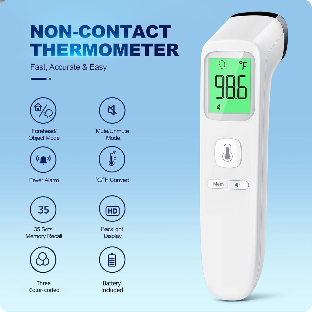 PSIL No-Touch Thermometer for Adults and Kids, Accurate Digital Baby Thermometer, Fever Alarm & Silent Mode, 2 in 1 Forehead & Object Mode