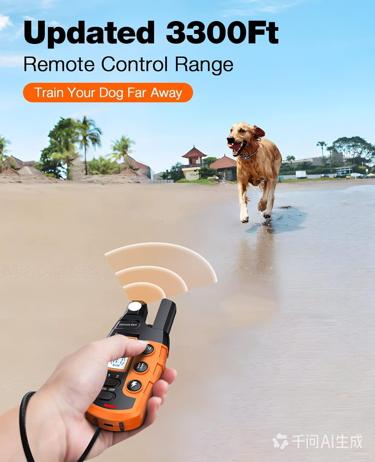 Ultimate Ears Dog Shock Collar - 3300Ft Dog Training Collar with Remote for 5-120lbs Small Medium Large Dogs Rechargeable Waterproof e Collar with Beep (1-8), Vibration(1-16), Safe Shock(1-99) (Orange)