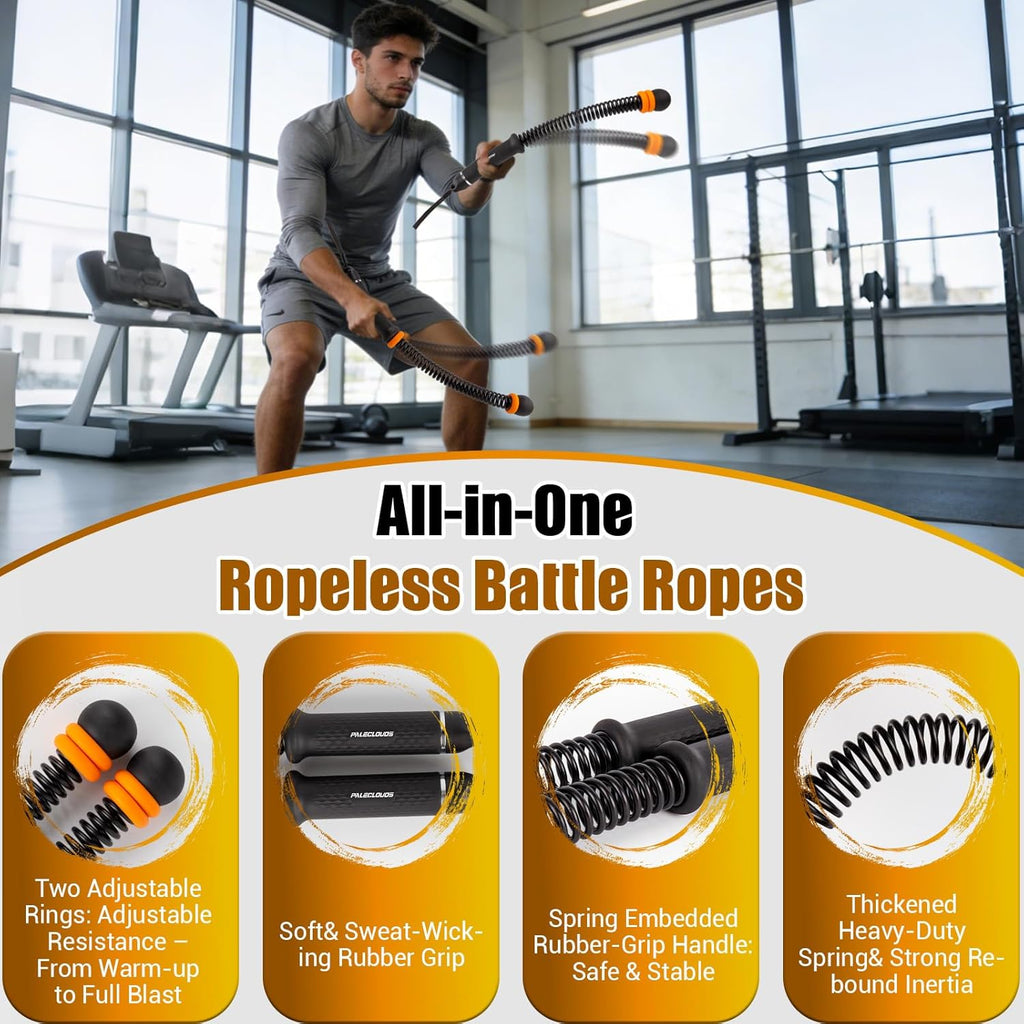 PSIL Portable Ropeless Battle Ropes, Adjustable Weights Cordless Battle Ropes for Home Gym with Storage Bag, Weighted Exercise Equipment for Low-Impact Workout, Strength & HIIT, for Men & Women (Black)