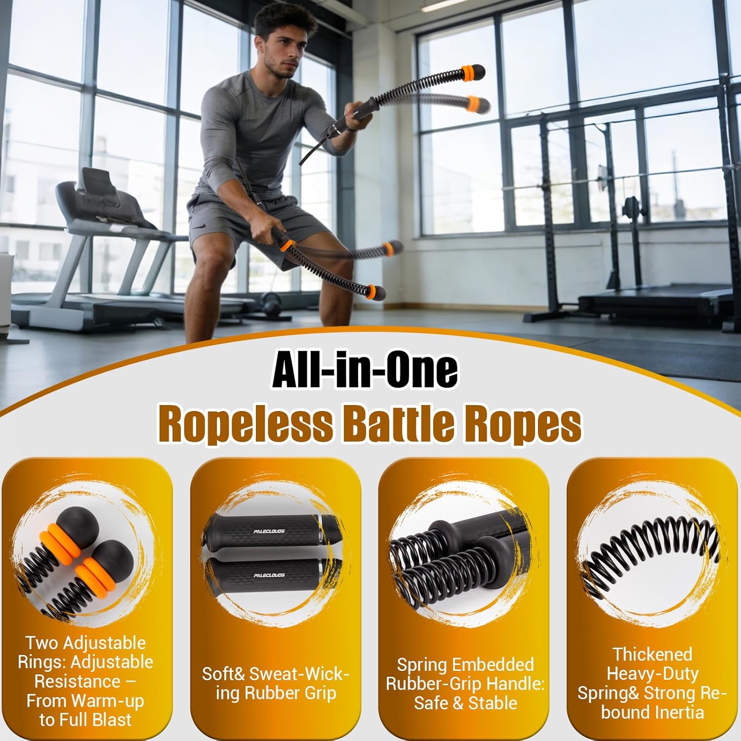 PSIL Portable Ropeless Battle Ropes, Adjustable Weights Cordless Battle Ropes for Home Gym with Storage Bag, Weighted Exercise Equipment for Low-Impact Workout, Strength & HIIT, for Men & Women (Black)