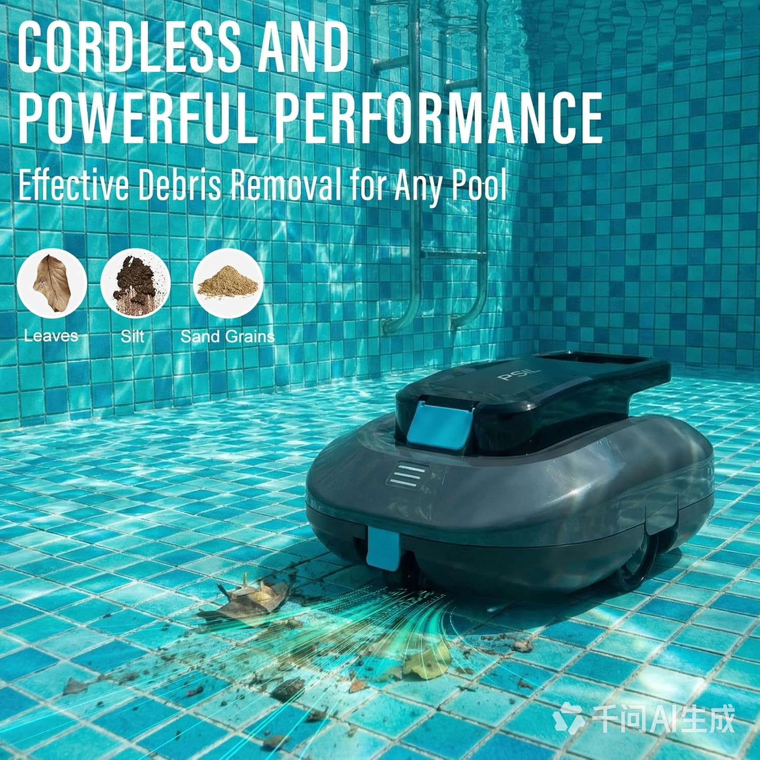 Cordless Robotic Pool Cleaner with Dual high-Efficiency Motors Delivers Strong Suction, Smart Self-Parking,Smart LED Indicator,Pool Vacuum for Above-Ground Flat Pool up to 900 Sq.ft(Gray)