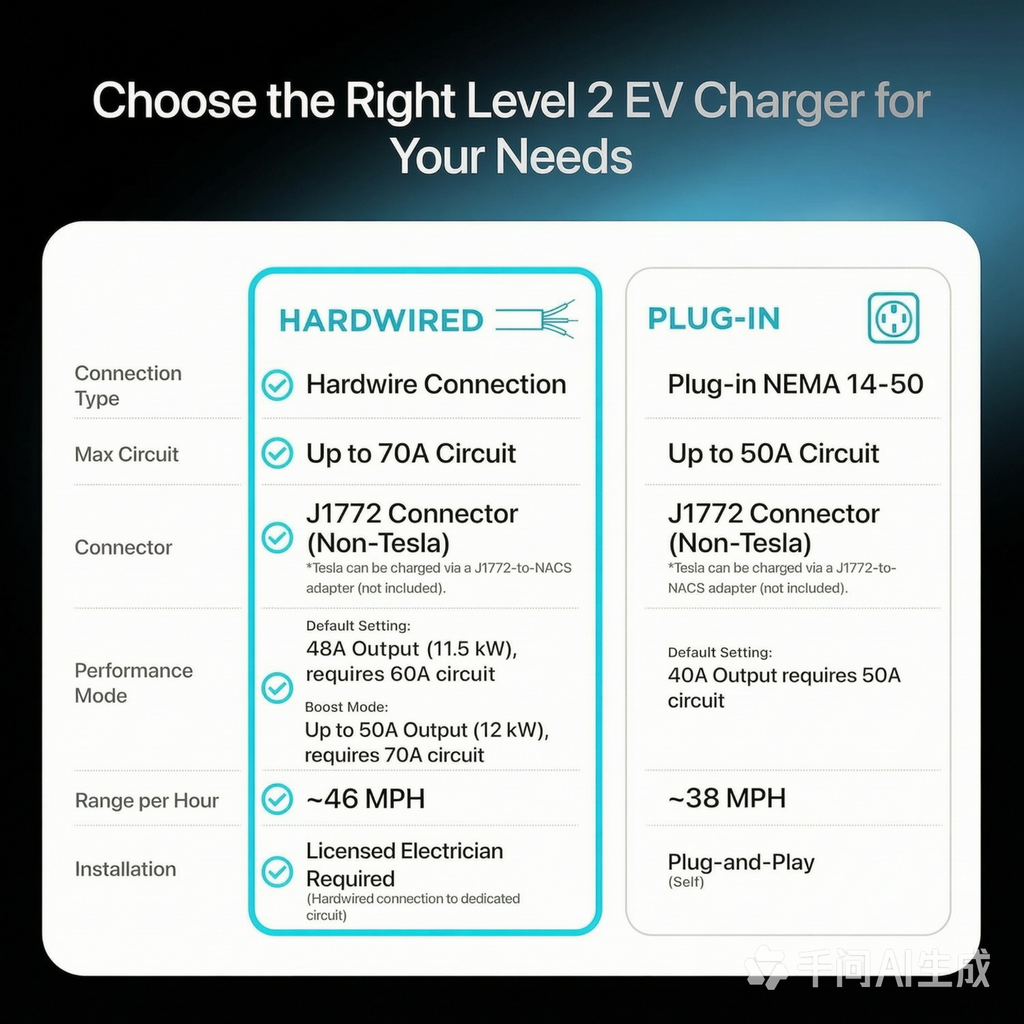 Ultimate Ears Level 2 EV Charger, 48 Amp 240V, J1772 Charger for Non-Tesla EVs, 25ft Cable, WiFi (2.4GHz) Smart App, Weatherproof Indoor/Outdoor (IP66, NEMA 4), UL & ETL Certified, Hardwired, 11.5kW