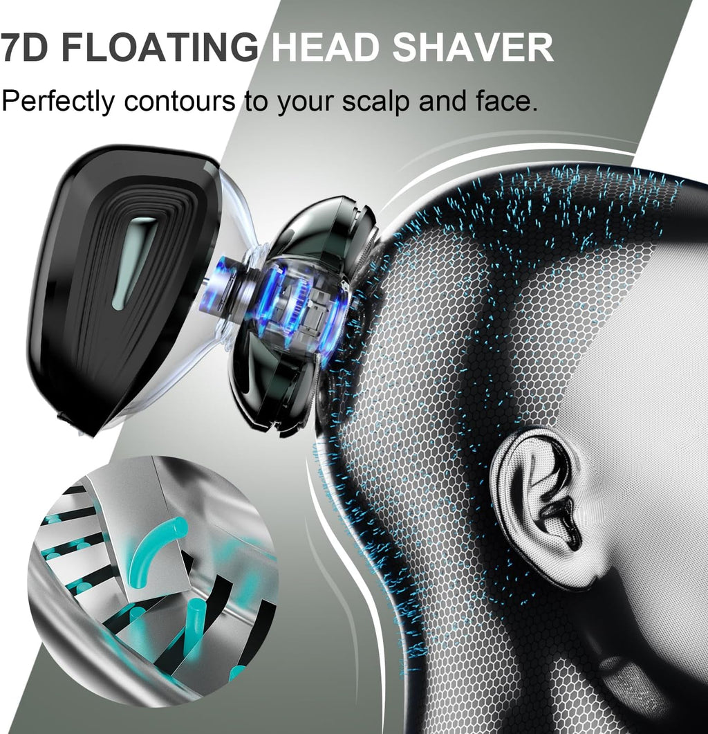 PSIL Head Shavers for Bald Men: 𝟕𝐃 𝐅𝐥𝐨𝐚𝐭𝐢𝐧𝐠 Electric Razor with Magnetic Removable Head, IPX7 Waterproof Wet or Dry Shaver, LED Display & Type-C Fast Charging 𝐟𝐨𝐫 𝐅𝐚𝐭𝐡𝐞𝐫'𝐬 𝐃𝐚𝐲
