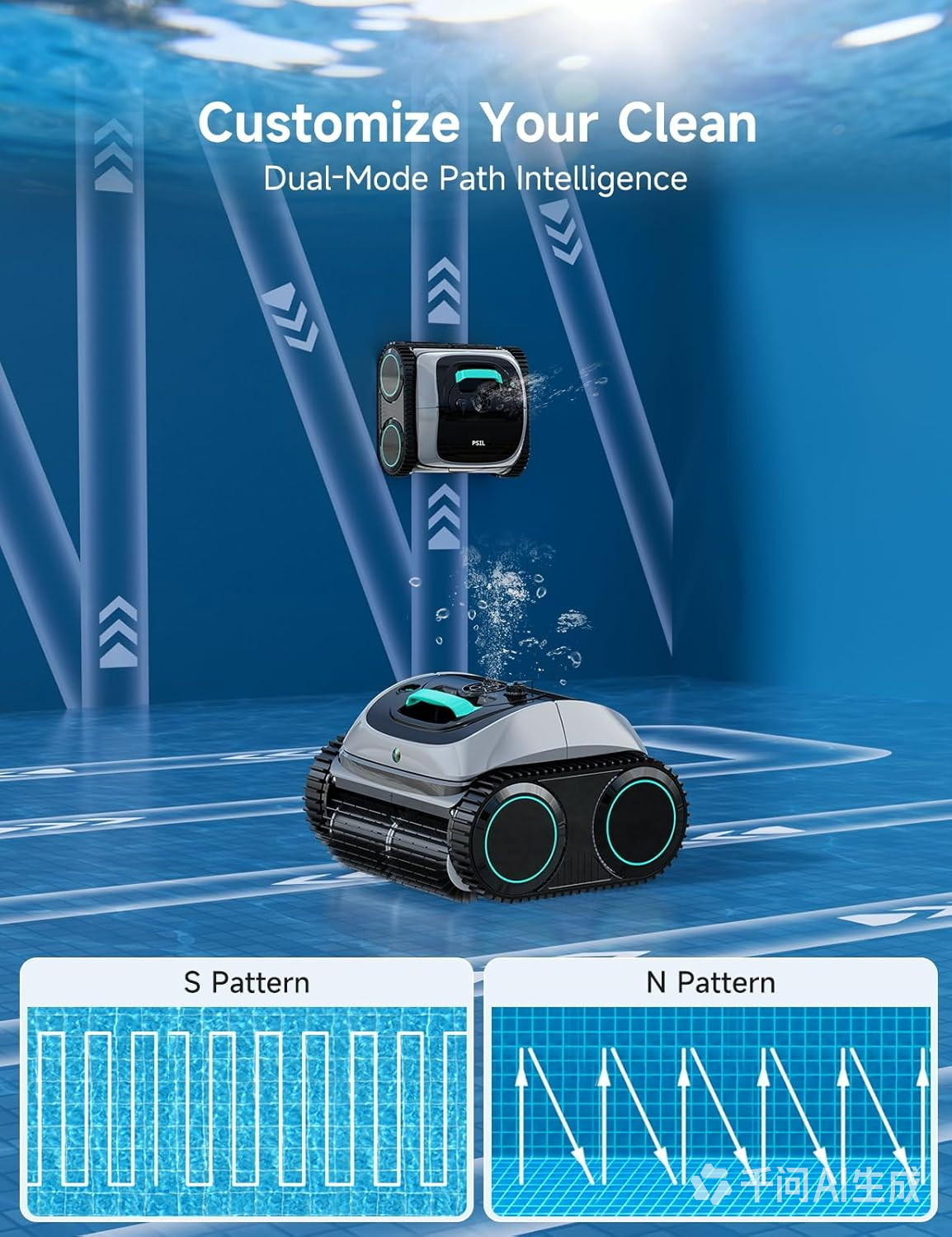 (2026 Upgrade) PSIL C1 Cordless Robotic Pool Cleaner, 4-in-1 Pool Vacuum for Inground Pools & Above Ground Pool Up to 150 Mins Runtime, Power Suction with Smart Navigation & APP Control, Lake Green