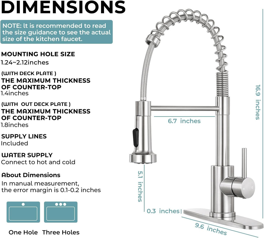 PSIL Kitchen Faucet with Pull Down Sprayer,Commercial Single Handle Stainless Steel Kitchen Faucets with Deck Plate (Brush Nickel)