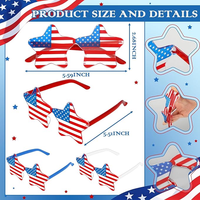 PSIL 4th of July Star Glasses American Flag Glasses Patriotic USA Flag 250th Anniversary Independence Day Decoration