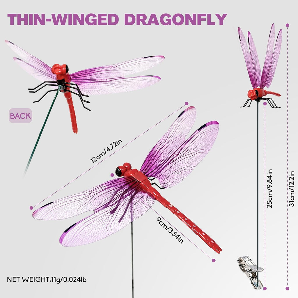PSIL 12 Pack Dragonfly Clip,Fake Dragonflies, Humming Bird Stakes Fake, Plastics Dragonfly for Garden Stakes Decor Yard Ornaments for Hat,Deer and Horse,Fly Scare Devices for Indoor Outdoor
