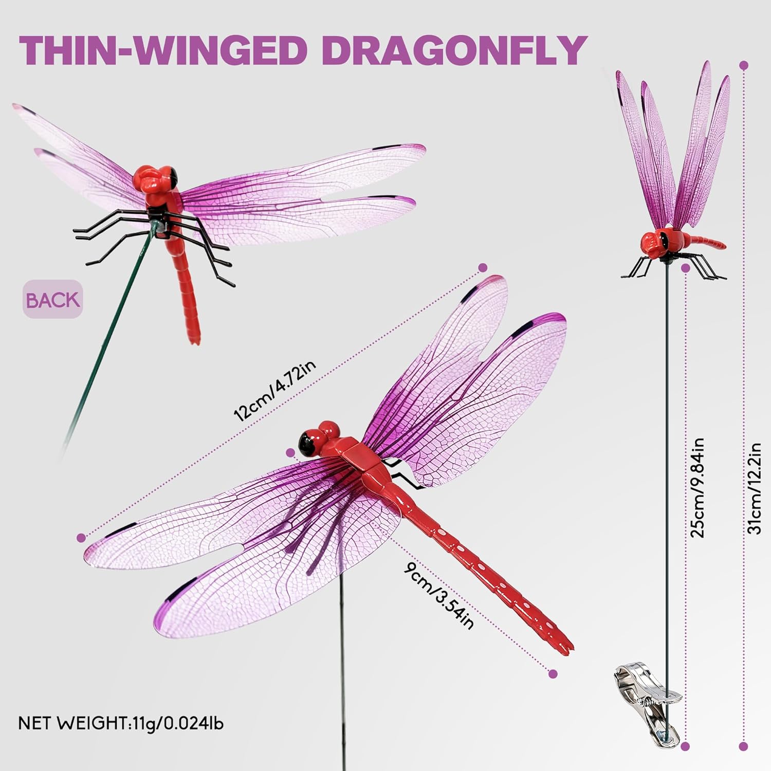PSIL 12 Pack Dragonfly Clip,Fake Dragonflies, Humming Bird Stakes Fake, Plastics Dragonfly for Garden Stakes Decor Yard Ornaments for Hat,Deer and Horse,Fly Scare Devices for Indoor Outdoor