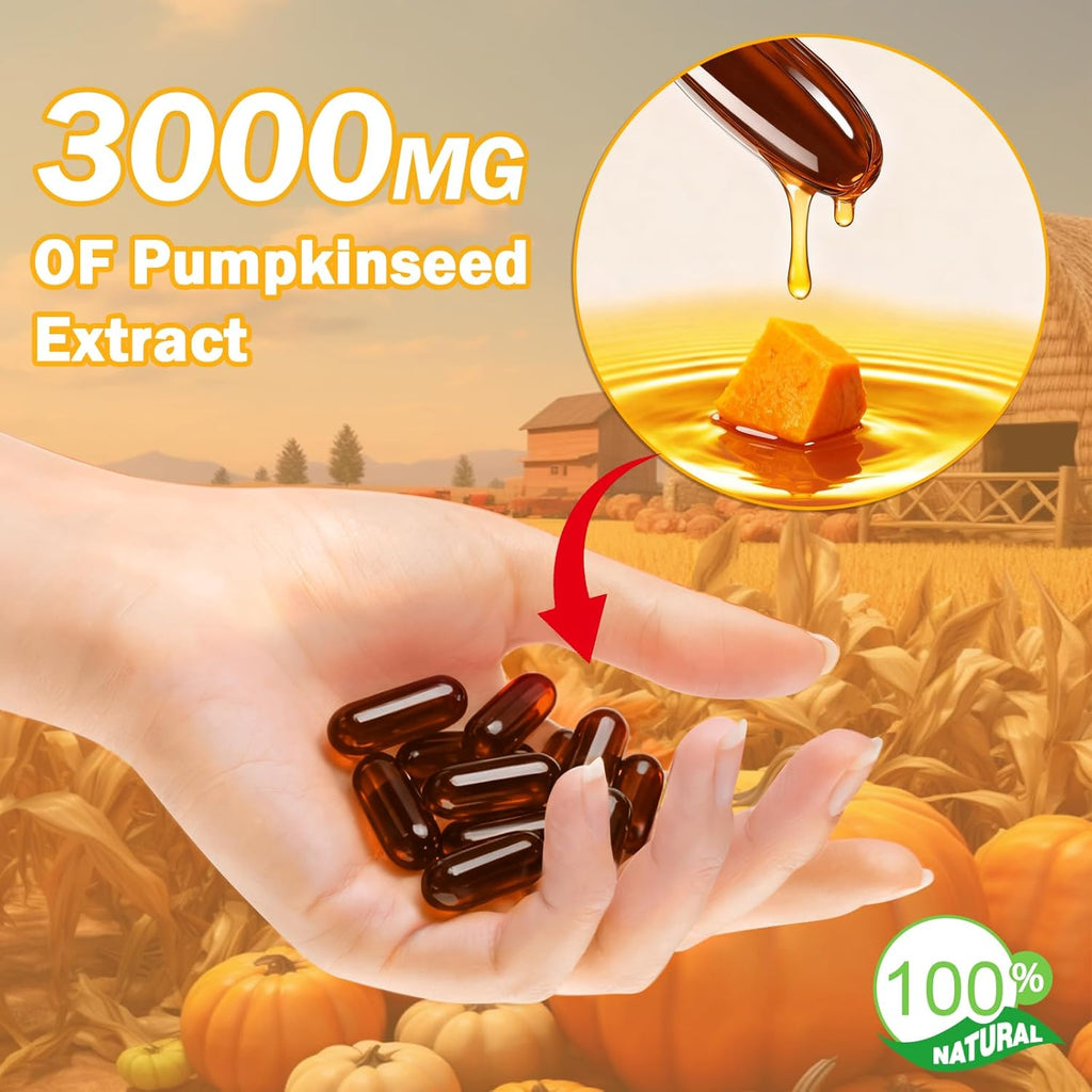 Pumpkin Seed Oil, Pumpkin Seed Oil Capsules with Saw Palmetto | 3000mg Cold Pressed | for Hair Growth - Non-GMO - 180 Softgels